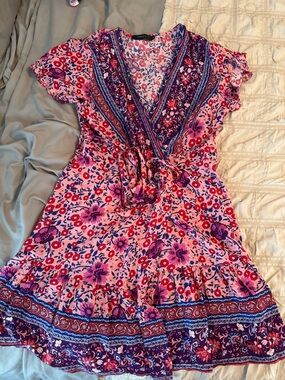 Women's Pink Floral Wrap Mini Dress